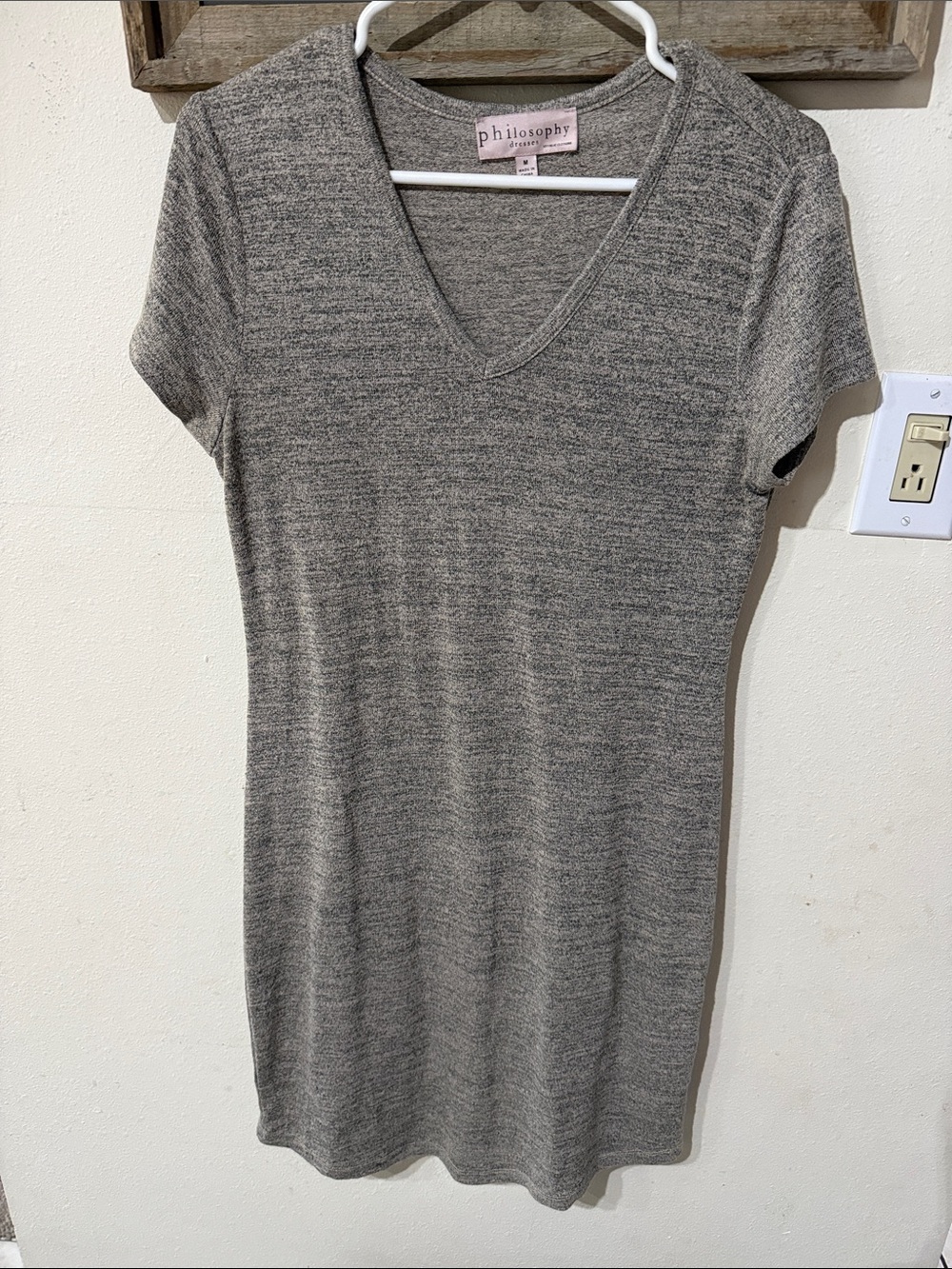 Philosophy Dresses Republic Clothing Heathered Beige V-Neck Midi Sweater Dress
